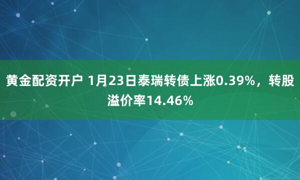黄金配资开户 1月23日泰瑞转债上涨0.39%，转股溢价率14.46%